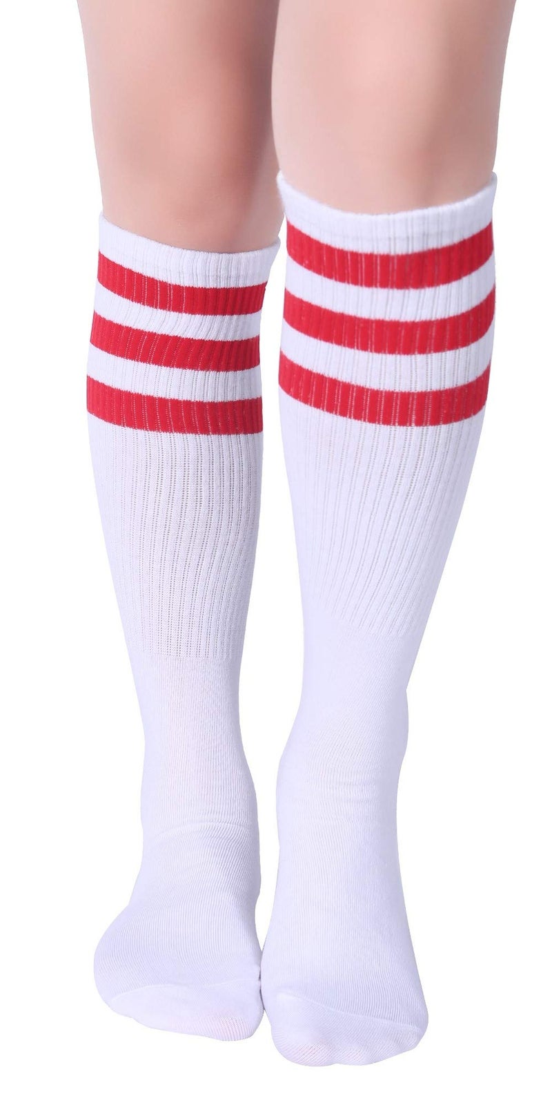 Pareberry Classical Triple Stripes Soft Cotton Over-the-Calf Retro Tube Socks (A-Pair(Red/White)) - Image 2